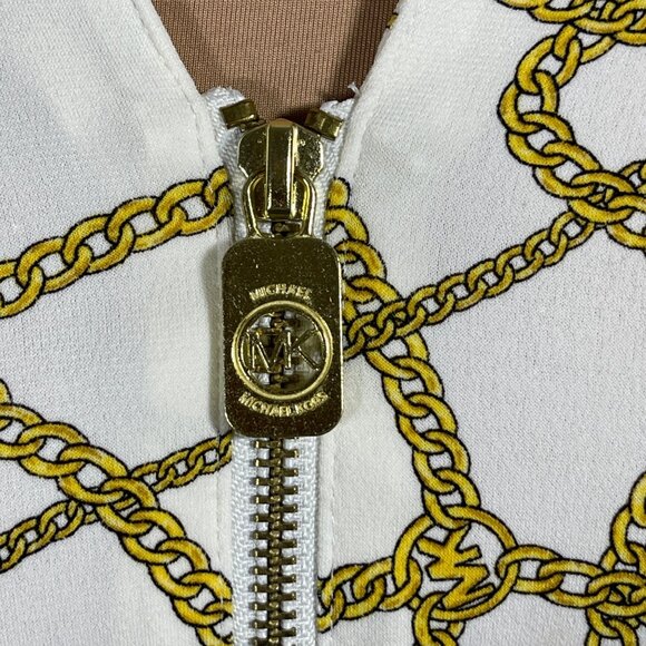 Michael Michael Kors Pullover Top Size L Large Chain Print White Yellow - Picture 6 of 7
